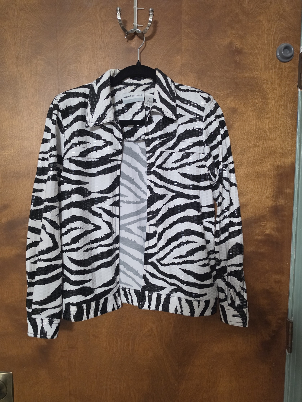 Alfred Dunner Black and White Zebra Print Petite Jacket